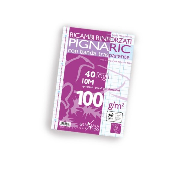 Ricambi rinforzati PignaRic  - Rigatura 10M - Quadretto - elementari - 40 fogli - 100 g