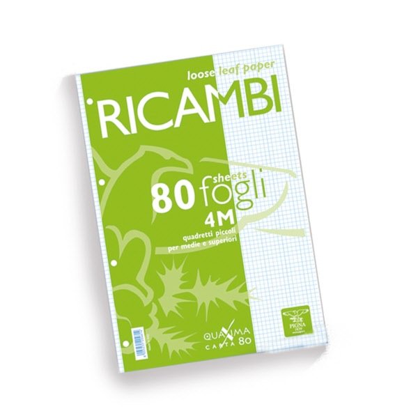 Ricambi Pigna  - Rigatura 4M - Quadretto elementari e medie - 80 fogli - 80 g