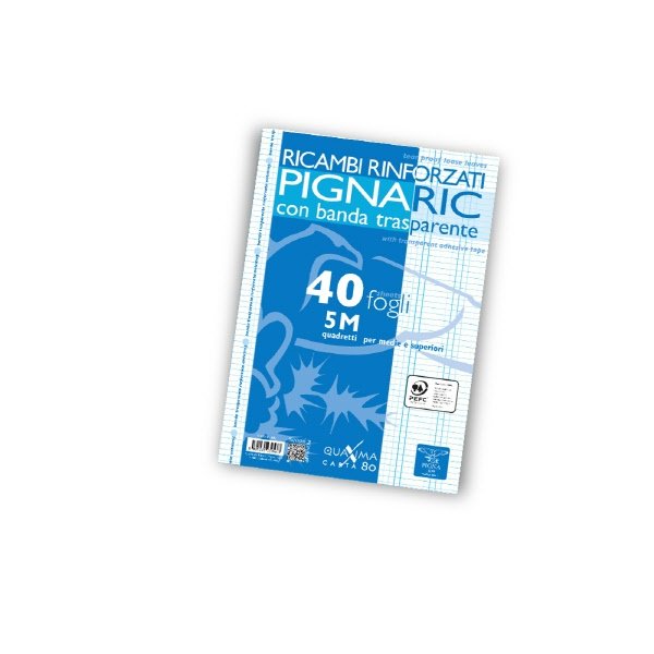 Ricambi rinforzati PignaRic  - Rigatura 5M - Quadretto elementari e medie - 40 fogli - 80 g