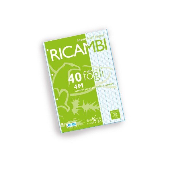 Ricambi Pigna  - Rigatura 4M - Quadretto elementari e medie - 40 fogli - 80 g