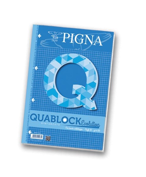 Blocchi collati Quablock Evolution - fogli rinforzati - Rigatura 5M - Quadretto elementari e medie - 40 fogli - A4 - 80 g