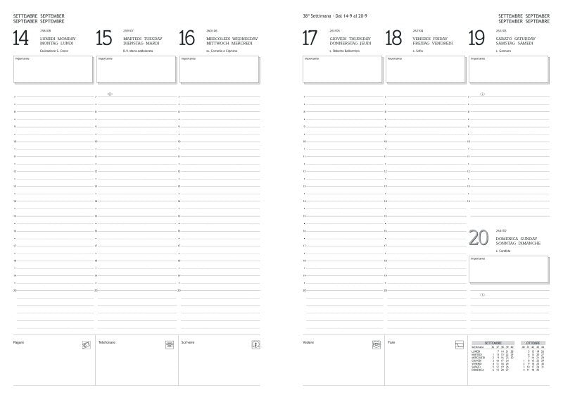 Agenda settimanale tascabile 12 mesi - 2026 - 21x29,7 cm - copertina similpelle - interno fisso - blu