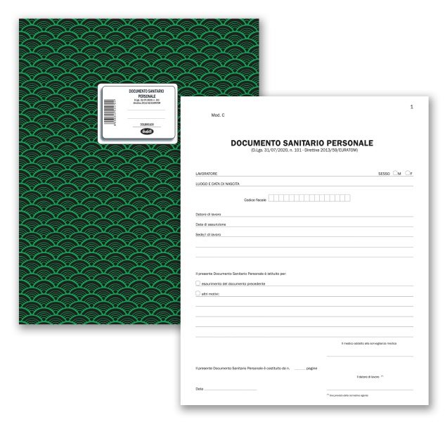 Registro Documento Sanitario Personale per esposizione a radiazioni (mod. C) con inserto centrale - 48 pagine prenumerate - 31x24,5 cm