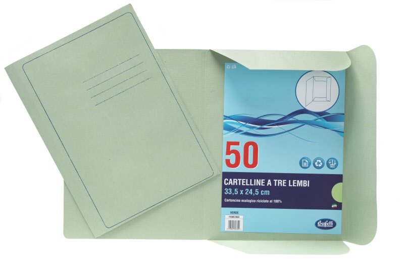 Cartelline 3 lembi Light - cartoncino - 190 g/mq - 33,5x24,5 cm - verde  - conf. 50 pz