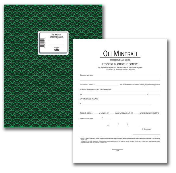 Registro Carci/Scarico Oli minerali assoggettati ad accisa per Depositi e Distributori minori - 48 pagine prenumerate - 31x24,5 cm