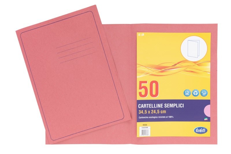 Cartelline semplici Light - cartoncino - 145 g/mq - 34,5x24,5 cm - rosa - conf. 50 pz