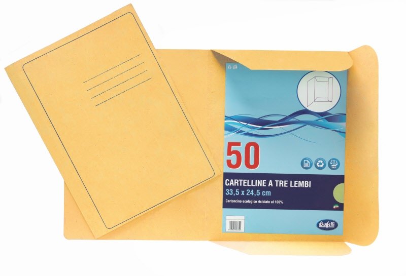 Cartelline 3 lembi Light - cartoncino - 190 g/mq - 33,5x24,5 cm - giallo  - conf. 50 pz
