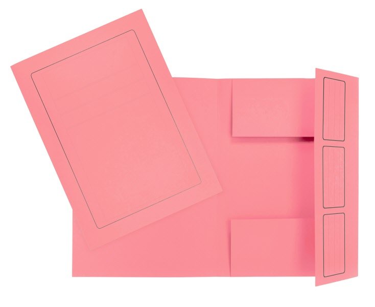 Cartelline 3 lembi incollati  - cartoncino - 285 g/mq - 34,5x24,5 cm - rosa - conf. 10 pz