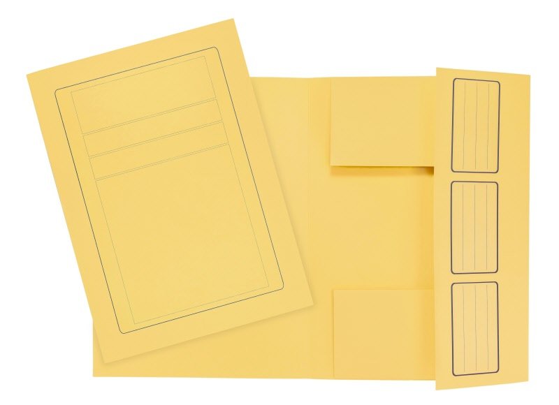 Cartelline 3 lembi incollati  - cartoncino - 285 g/mq - 34,5x24,5 cm - giallo - conf. 10 pz