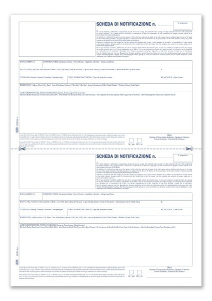 Schede di notificazione persone alloggiate con consenso privacy - Modulo laser - 14,8x21 cm