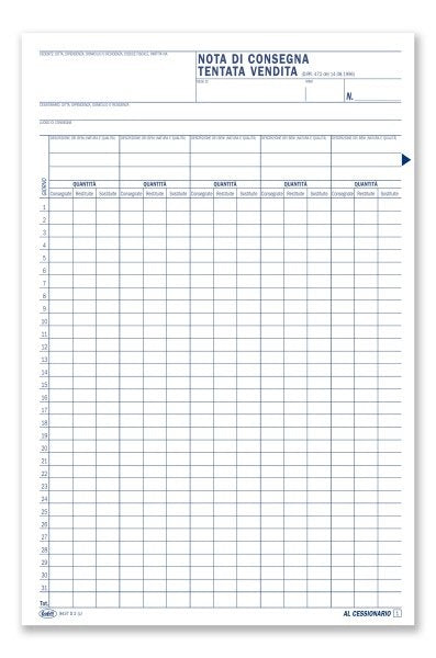 Nota di consegna/Tentata vendita/Documento di Trasporto - Scheda a 2 copie - 30,5x21 cm