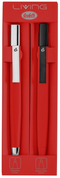Set di scrittura Living in astuccio - Penna da 1.0 con inchiostro nero e Portamine da 0.7 con mina HB - Colore fusto Rosso