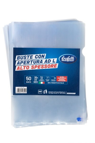 Buste a L - Polipropilene - 30x22 cm - lisce - alto spessore - conf. 50 pz.