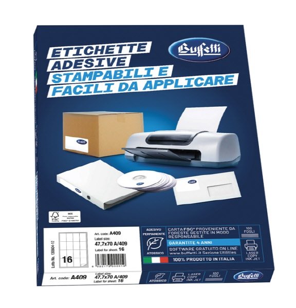 Etichette multifunzione -  conf. 100 fogli - f.to 105x59 mm  - angoli vivi senza margine - n. etichette per foglio 10