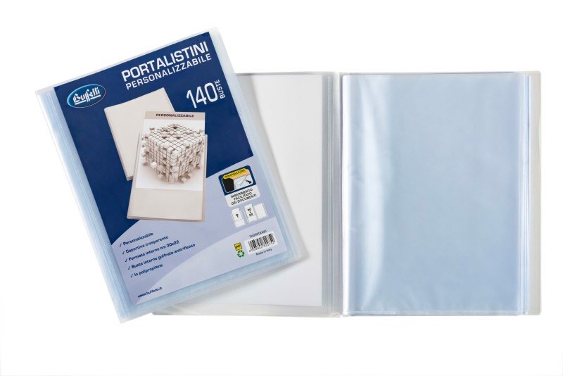 Portalistini personalizzabile - Polipropilene - 140 buste - 30x22 cm - bianco trasparente
