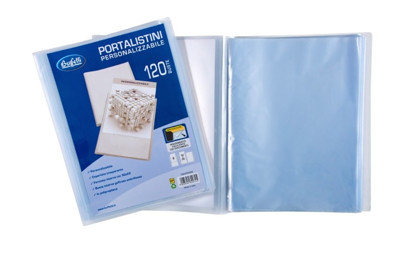 Portalistini personalizzabile - Polipropilene - 120 buste - 30x22 cm - bianco trasparente