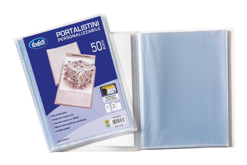 Portalistini  personalizzabile - Polipropilene - 50 buste - 30x22 cm - bianco trasparente