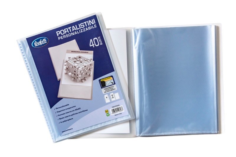 Portalistini  personalizzabile - Polipropilene - 40 buste - 30x22 cm - bianco trasparente