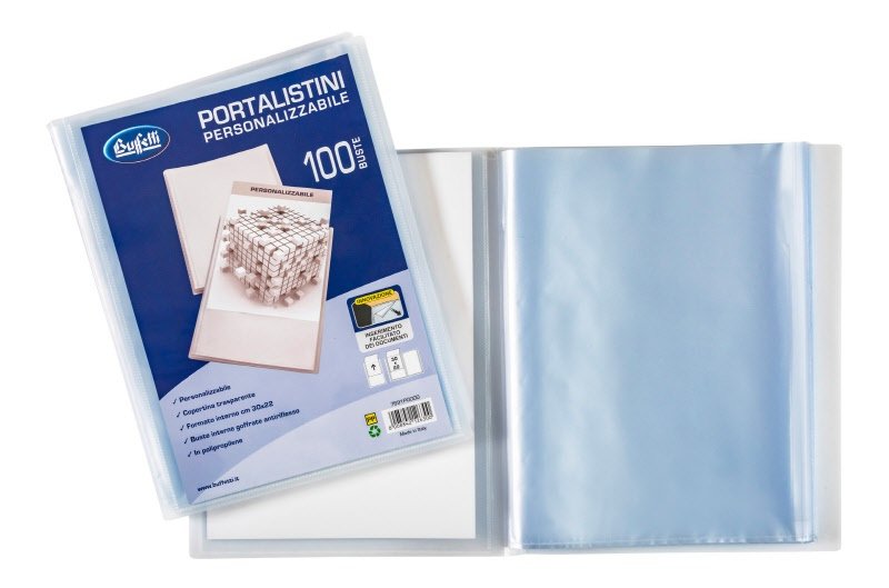 Portalistini personalizzabile - Polipropilene - 100 buste - 30x22 cm - bianco trasparente