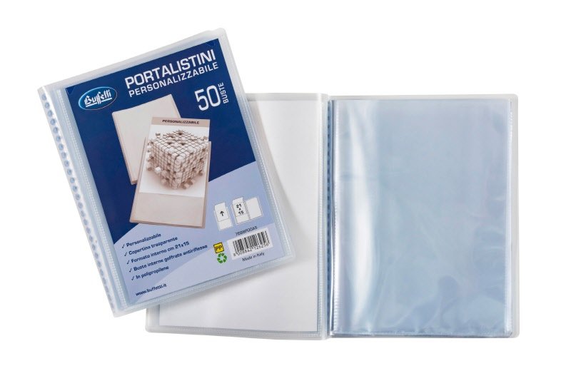 Portalistini personalizzabile - Polipropilene - 50 buste - 21x15 cm - bianco trasparente