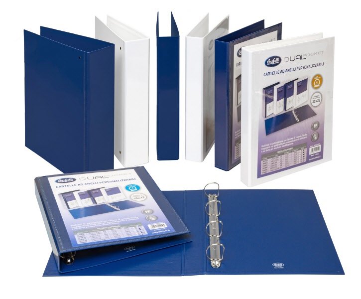 Cartella personalizzabile Dual Pocket - 4 anelli a D - Diametro 17 mm - blu