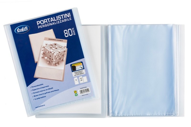 Portalistini personalizzabile - Polipropilene - 80 buste - 30x22 cm - bianco trasparente