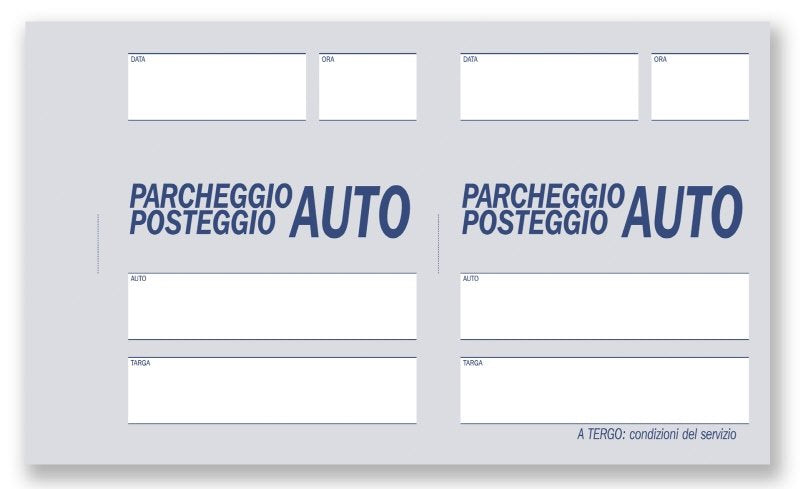 Scontrini parcheggio-posteggio auto - Blocco 100 fogli 2 tagliandi - 10x16,8 cm