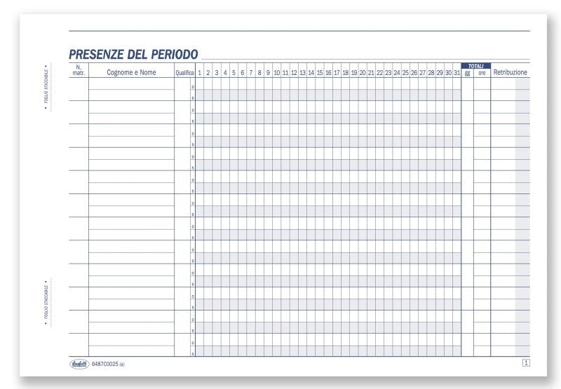 Libro presenze mensili - Blocco 25/25 fogli autoricalcante - 14,8x21,5 cm