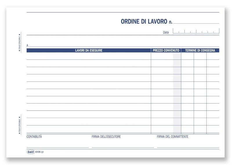 Ordini di lavorazione (descrizione, prezzo, termine di consegna) Blocco 100 fogli - 14,8x21,5 cm