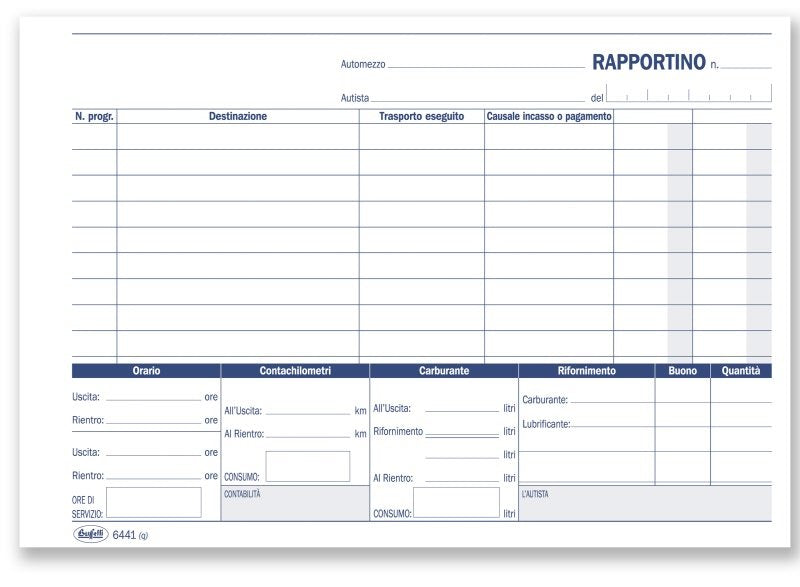 Rapportino degli autotrasportatori - Blocco 100 fogli - 14,8x21,5 cm