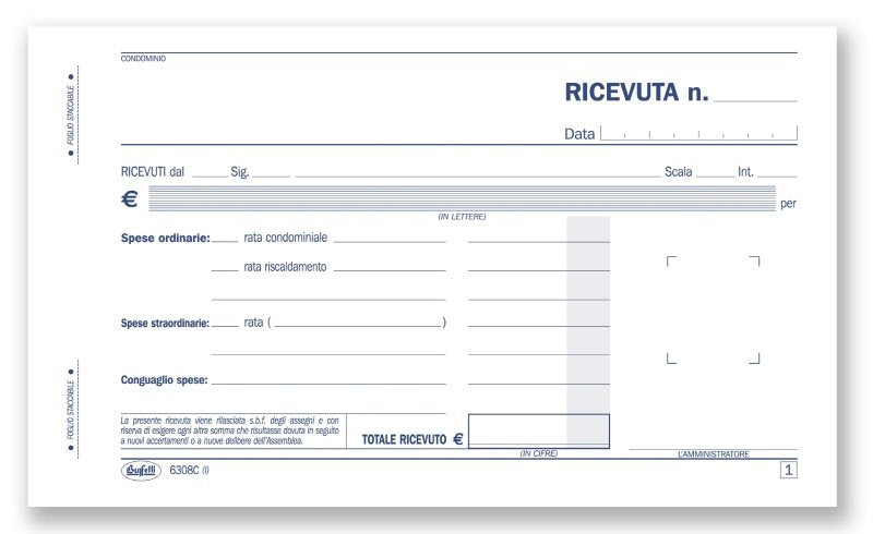 Ricevute di condominio - Blocco 50/50 fogli autoricalcante - 10x16,8 cm