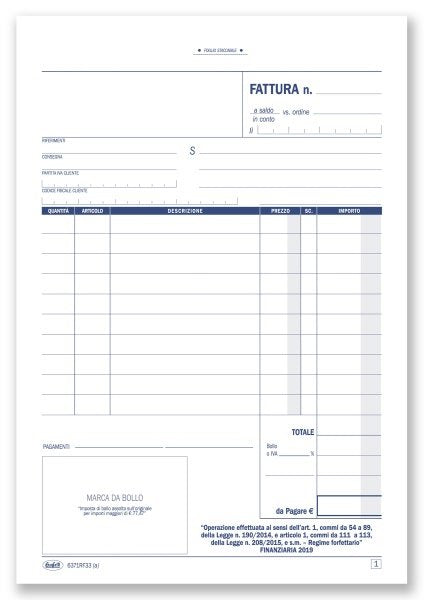 Fattura per Regime Forfettario - Blocco 33/33/33 fogli autoricalcanti - 21,5x14,8 cm