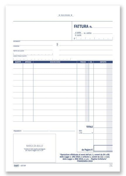 Fattura per Regime Forfettario - Blocco 50/50 fogli autoricalcanti - 21,5x14,8 cm