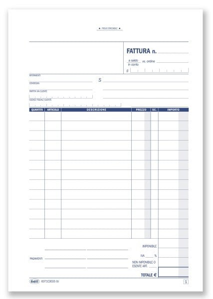 Fatture a 1 aliquota - Blocco 33/33/33 fogli autoricalcanti - 21,5x14,8 cm