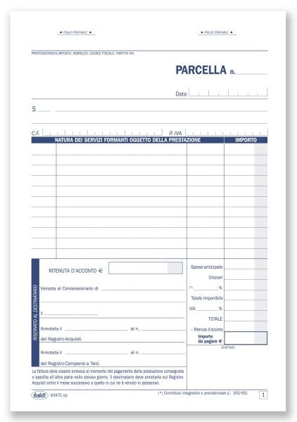 Parcelle per professionisti e Registro onorari - Blocco 50/50 fogli autoricalcanti prenumerati - 21,5x14,8 cm