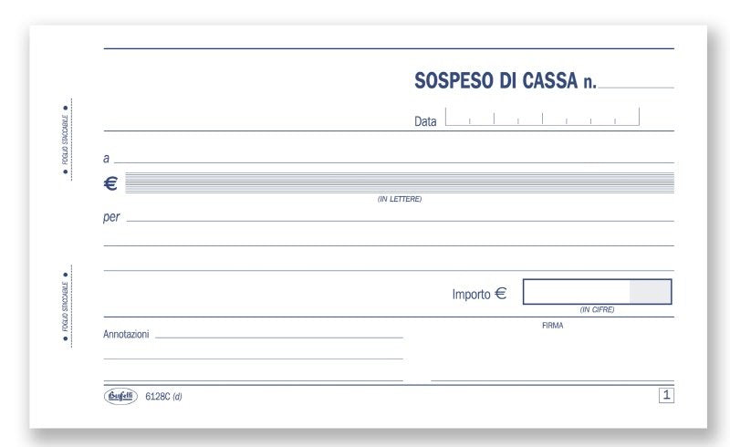 Sospesi di cassa - Blocco 50/50 fogli autoricalcanti - 10x16,8 cm