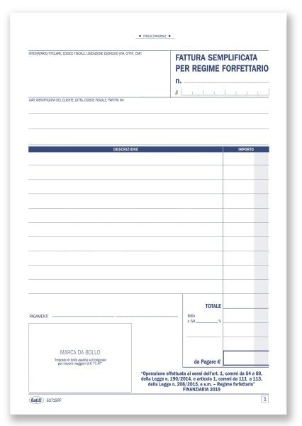 Fattura Semplificata per Regime Forfettario - Blocco 50/50 fogli autoricalcanti - 21,5x14,8 cm