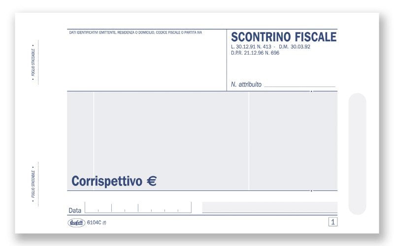 Ricevute Fiscali/Fatture - Scontrini fiscali AMBULANTI - Blocco 100/100 fogli autoricalcanti - 10x16,8 cm