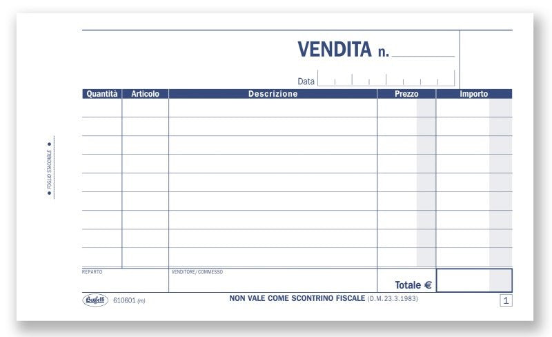 Scontrini numerati con descrizione - Blocco 50/50 fogli autoricalcante blu - 10x16,8 cm