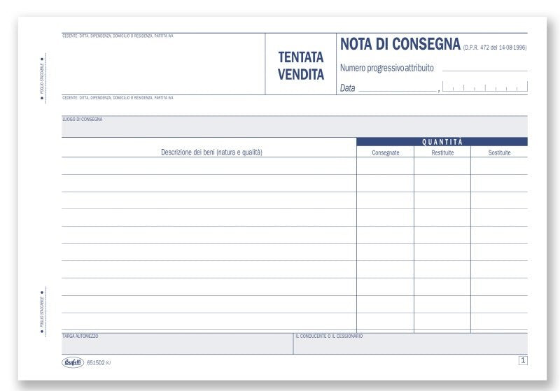 Nota di consegna/Tentata vendita - Blocco 50/50 fogli autoricalcante - 14,8x21,5 cm