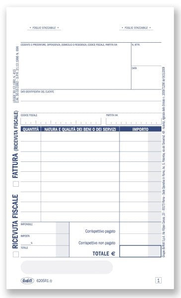 Ricevute Fiscali/Fatture Generiche - Blocco 50/50 fogli autoricalcanti - 16,8x10 cm