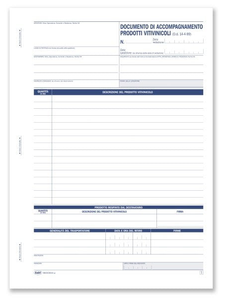 Documento accompagnamento prodotti vitivinicoli - Blocco 33/33/33 fogli autoricalcanti - 29,7x21,5 cm