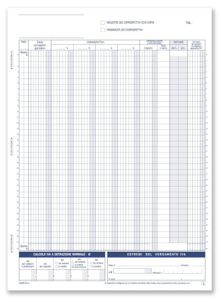Registri corrispettivi - Primanota dettaglianti (Corrispettivi del mese) - Blocco 24/24 fogli autoricalcanti - 29,7x21,5 cm