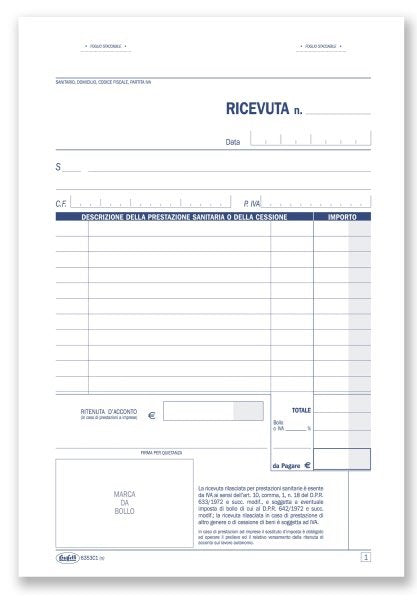 Ricevute sanitarie e Registro onorari e fatture (vidimabile) - Blocco 100/100 fogli numerati autoricalcante - 21,5x14,8 cm