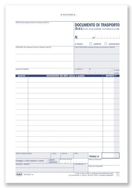 Documento di trasporto - Blocco 50/50 fogli autoricalcante - 21,5x14,8 cm