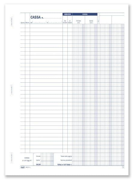Primanota cassa (entrate/uscite con doppia colonna banca/clienti) - Blocco 50/50 fogli autoricalcante - 29,7x21,5 cm