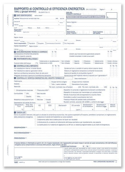 Rapporto di controllo di efficienza energetica Tipo 1 gruppi termici (Allegato II) - Blocco 33/33/33 fogli autoricalcanti - 29,7x21,5 cm