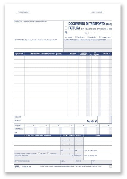 Fattura/Documento di trasporto - Blocco 33/33/33 fogli autoricalcante - 21,5x14,8 cm