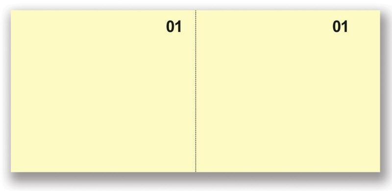 Scontrini numerati generici - Blocco 100 fogli gialli - 2 tagliandi prenumerati - 5,8x13 cm