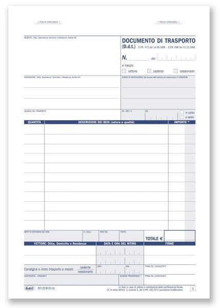 Documento di trasporto - Blocco 33/33/33 fogli autoricalcante - 21,5x14,8 cm